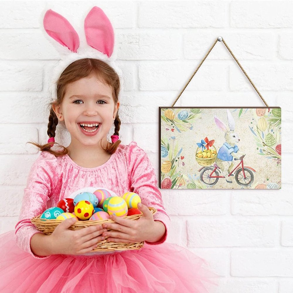 Easter Sign Bunny Bike Easter Signs Decor Religious Easter Door Rabbit - Picture 7 of 8